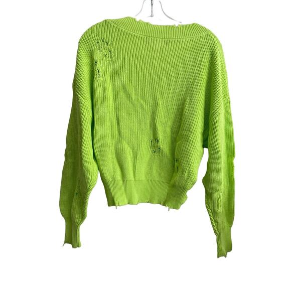 NWT SER.O.YA Syd Sweater Women Size Medium Neon Green Distressed Grunge V-neck‎ - Picture 4 of 12